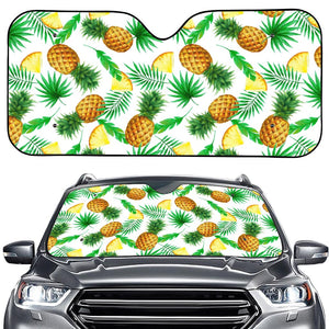 White Watercolor Pineapple Pattern Print Car Windshield Sun Shade