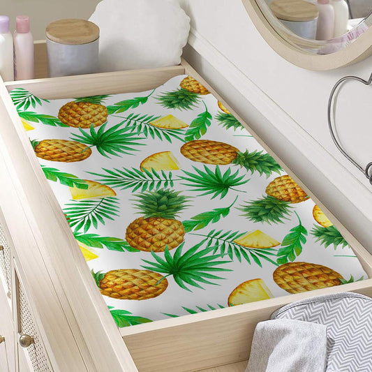 White Watercolor Pineapple Pattern Print Changing Pad Cover