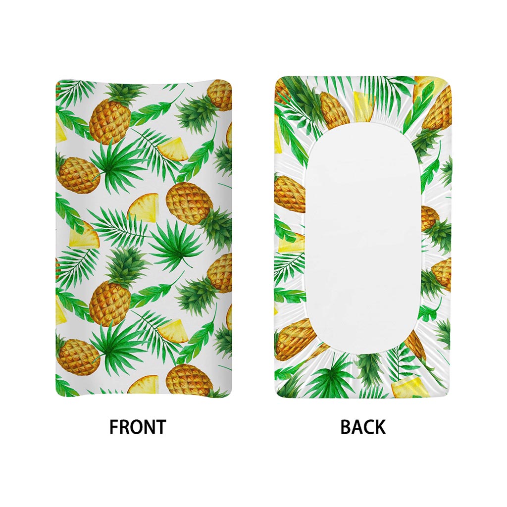 White Watercolor Pineapple Pattern Print Changing Pad Cover
