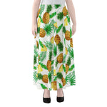 White Watercolor Pineapple Pattern Print Chiffon Maxi Skirt