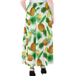 White Watercolor Pineapple Pattern Print Chiffon Maxi Skirt