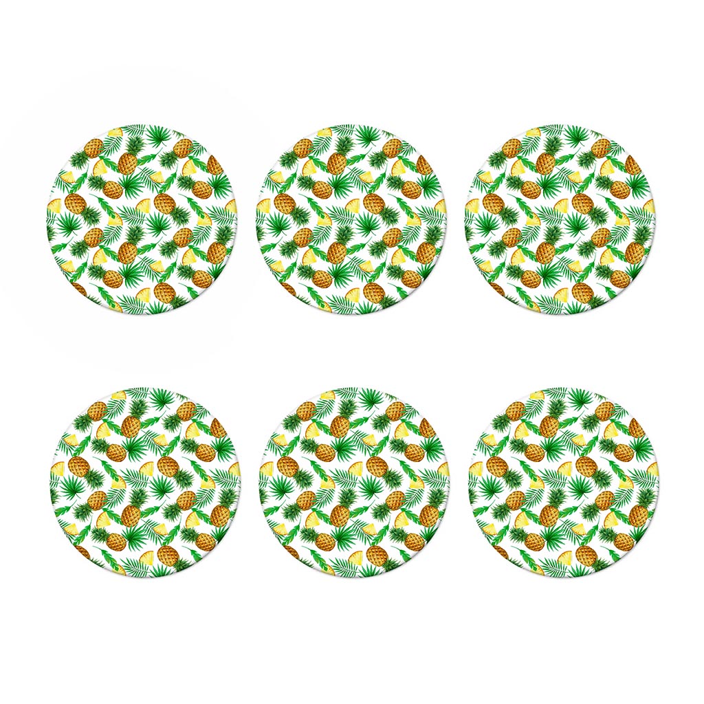 White Watercolor Pineapple Pattern Print Coaster Set