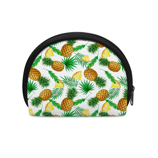 White Watercolor Pineapple Pattern Print Coin Purse