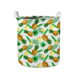 White Watercolor Pineapple Pattern Print Collapsible Laundry Basket