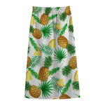 White Watercolor Pineapple Pattern Print Cotton Front Slit Maxi Skirt