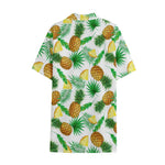 White Watercolor Pineapple Pattern Print Cotton Hawaiian Shirt