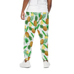 White Watercolor Pineapple Pattern Print Cotton Pants