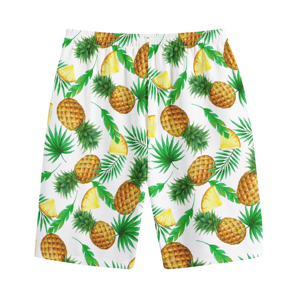 White Watercolor Pineapple Pattern Print Cotton Shorts