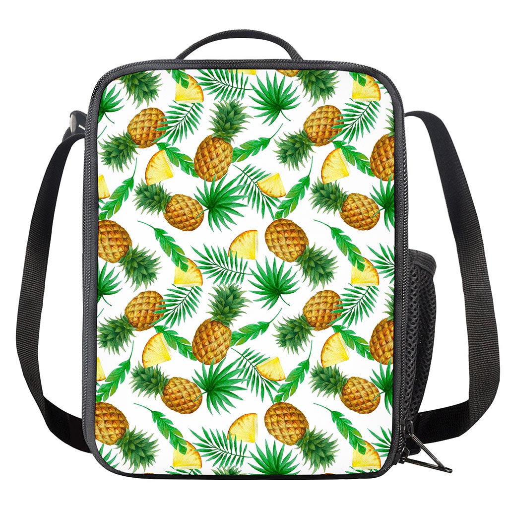 White Watercolor Pineapple Pattern Print Crossbody Lunch Bag
