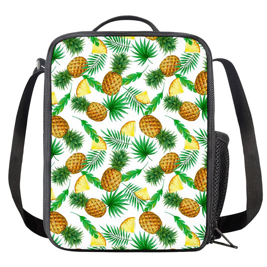White Watercolor Pineapple Pattern Print Crossbody Lunch Bag