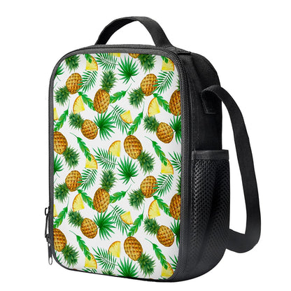 White Watercolor Pineapple Pattern Print Crossbody Lunch Bag