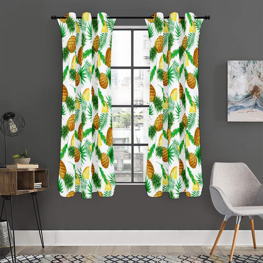 White Watercolor Pineapple Pattern Print Curtain
