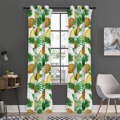 White Watercolor Pineapple Pattern Print Curtain