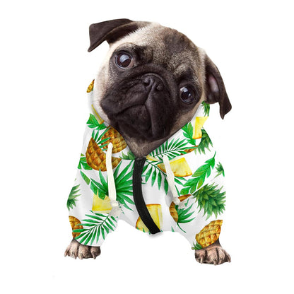 White Watercolor Pineapple Pattern Print Dog Zip Up Hoodie