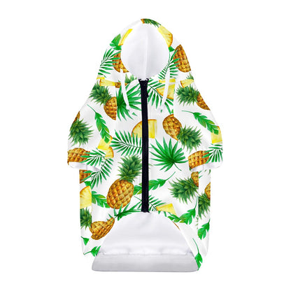 White Watercolor Pineapple Pattern Print Dog Zip Up Hoodie