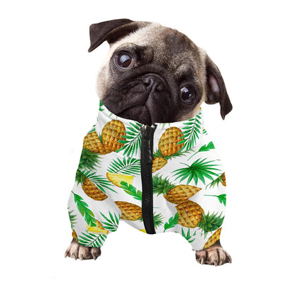 White Watercolor Pineapple Pattern Print Dog Zip Up Jacket