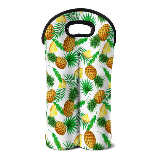 White Watercolor Pineapple Pattern Print Double Neoprene Wine Tote