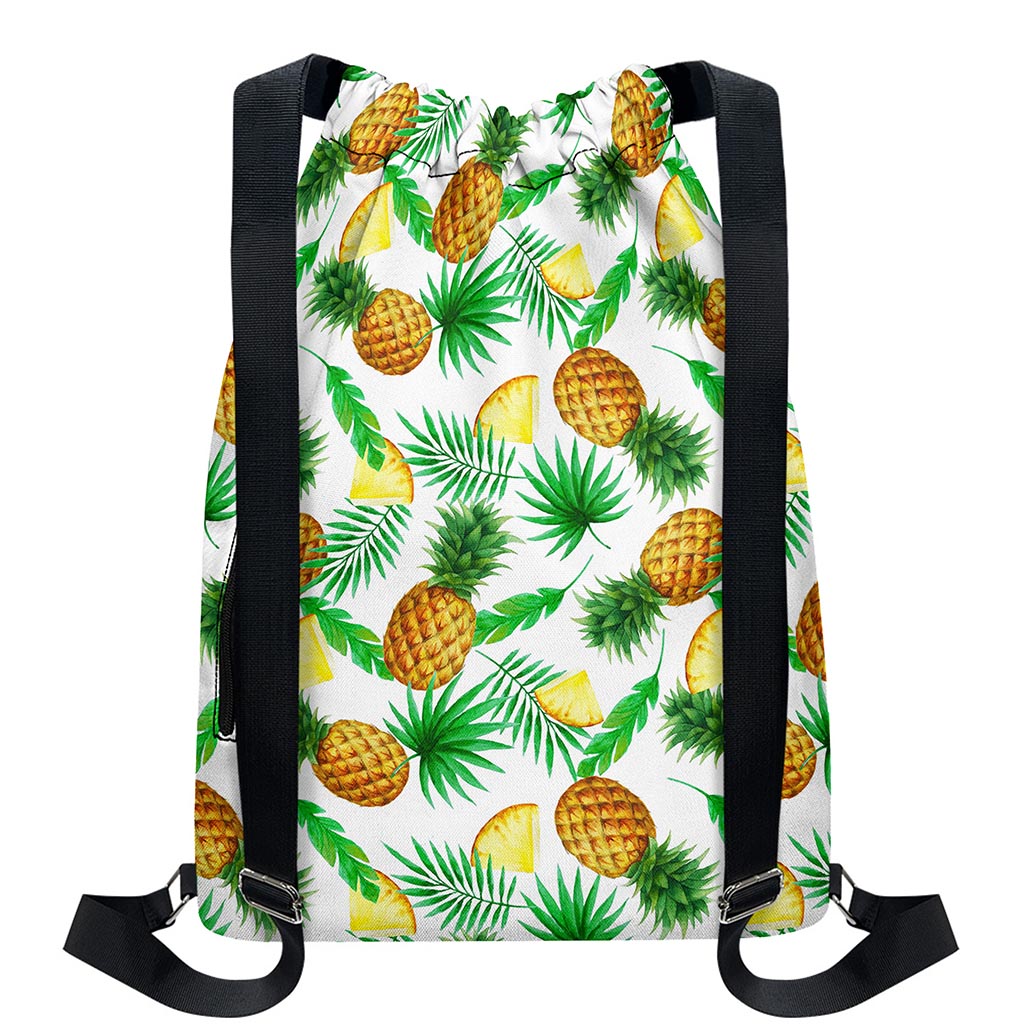 White Watercolor Pineapple Pattern Print Drawstring Backpack