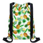 White Watercolor Pineapple Pattern Print Drawstring Backpack