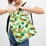 White Watercolor Pineapple Pattern Print Drawstring Backpack