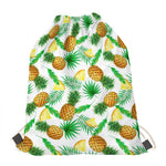 White Watercolor Pineapple Pattern Print Drawstring Bag