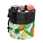 White Watercolor Pineapple Pattern Print Drawstring Makeup Bag
