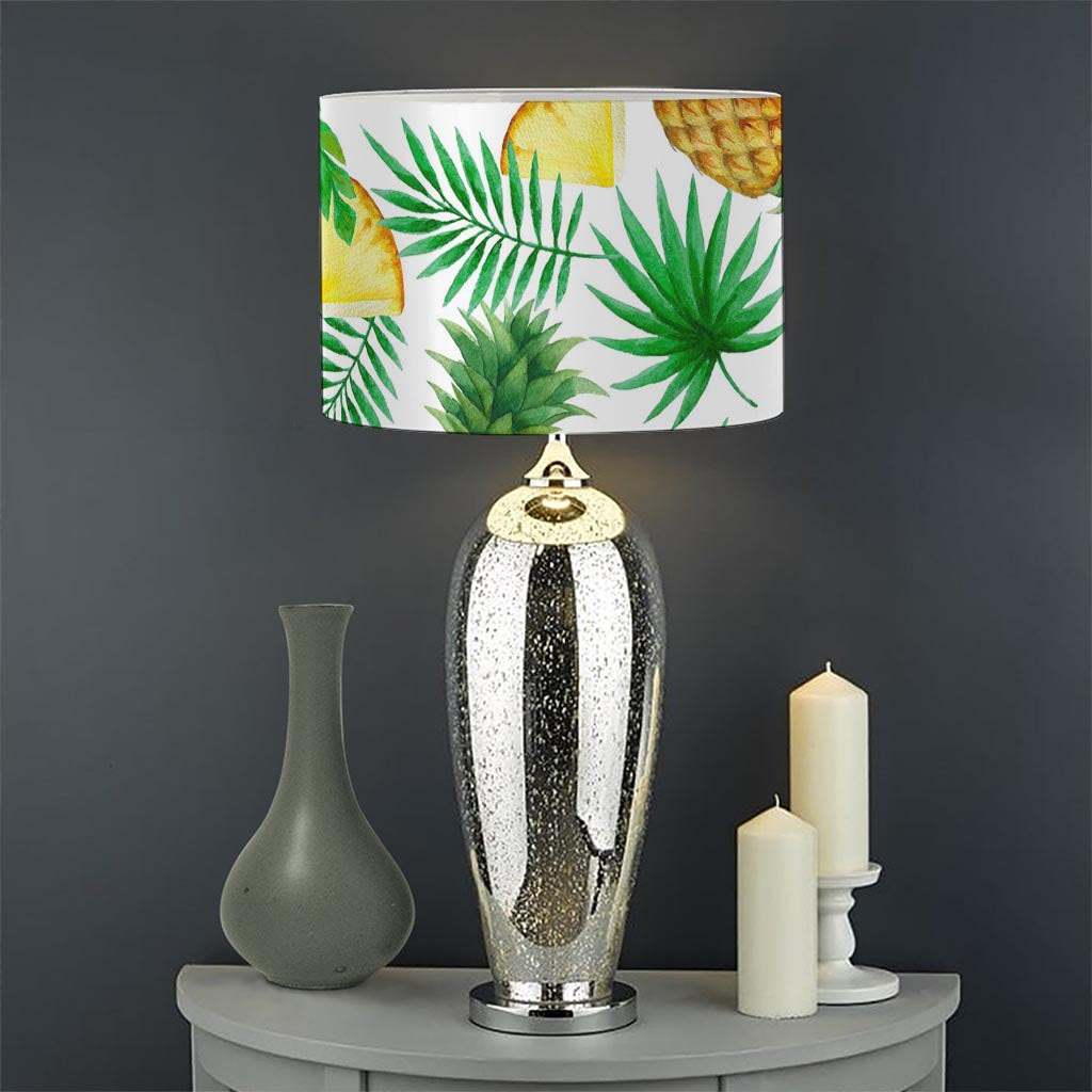 White Watercolor Pineapple Pattern Print Drum Lamp Shade