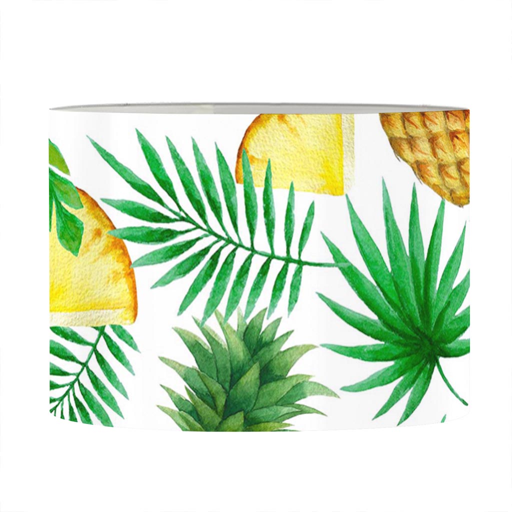 White Watercolor Pineapple Pattern Print Drum Lamp Shade