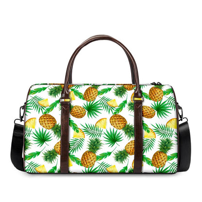 White Watercolor Pineapple Pattern Print Duffle Bag