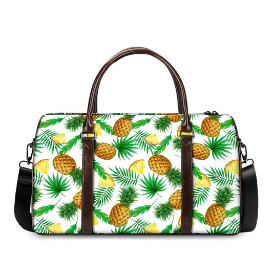 White Watercolor Pineapple Pattern Print Duffle Bag