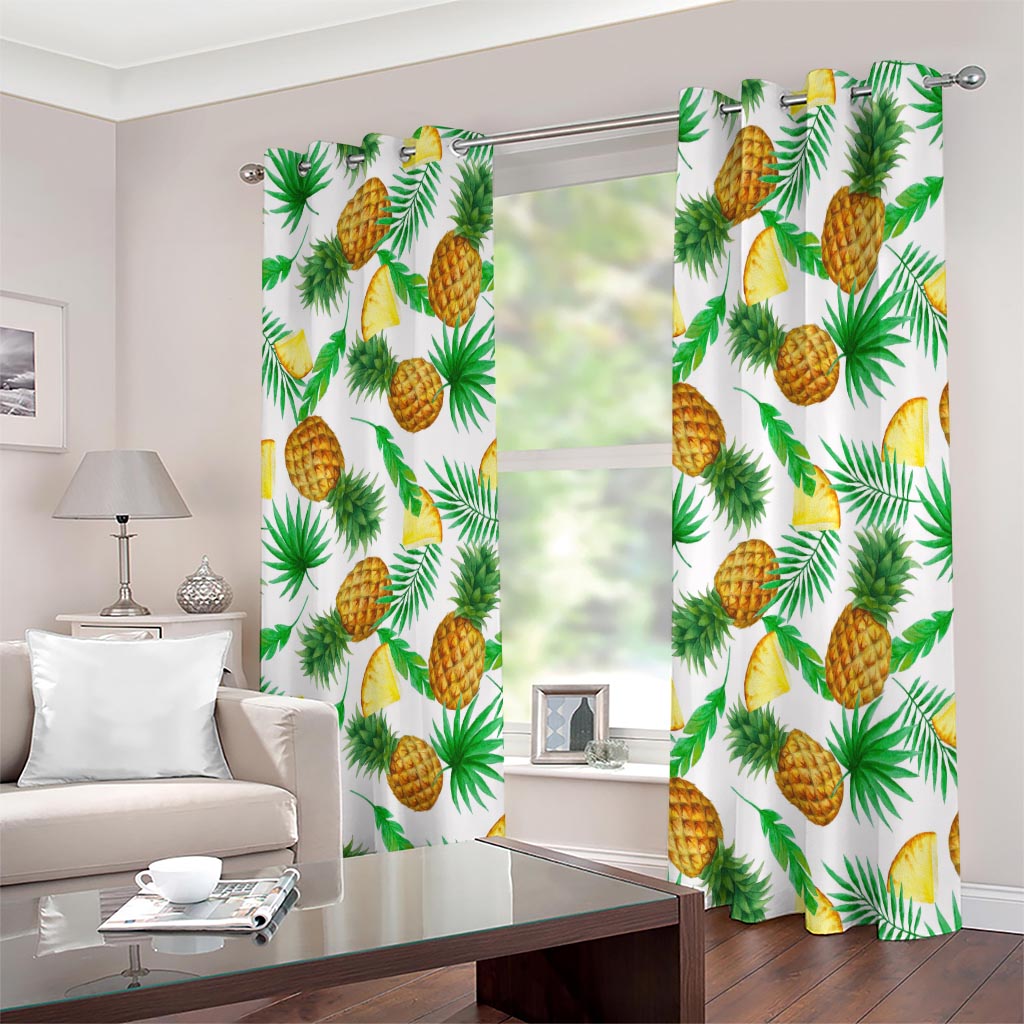 White Watercolor Pineapple Pattern Print Extra Wide Grommet Curtains