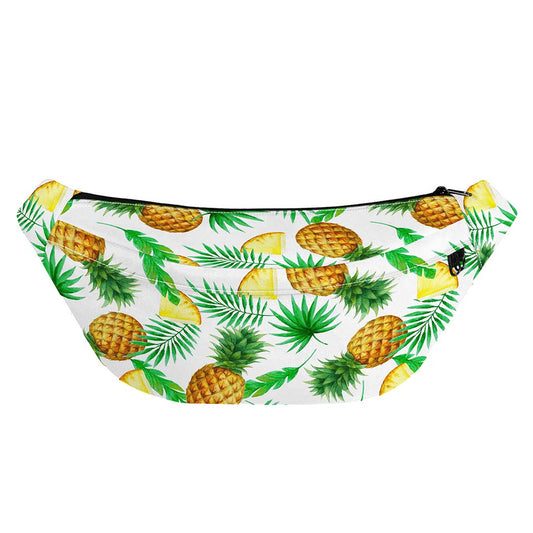 White Watercolor Pineapple Pattern Print Fanny Pack
