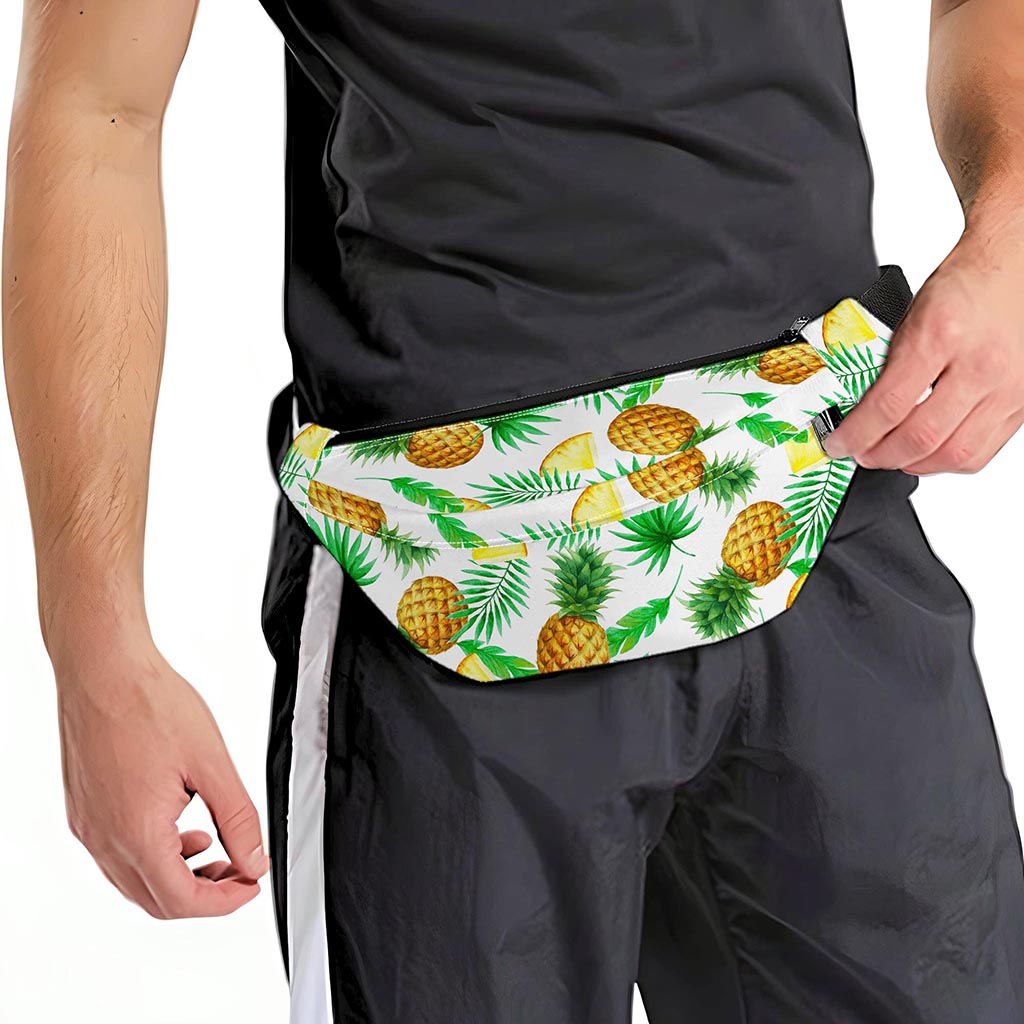 White Watercolor Pineapple Pattern Print Fanny Pack