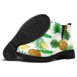 White Watercolor Pineapple Pattern Print Flat Ankle Boots