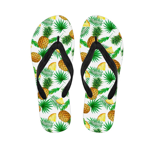 White Watercolor Pineapple Pattern Print Flip Flops