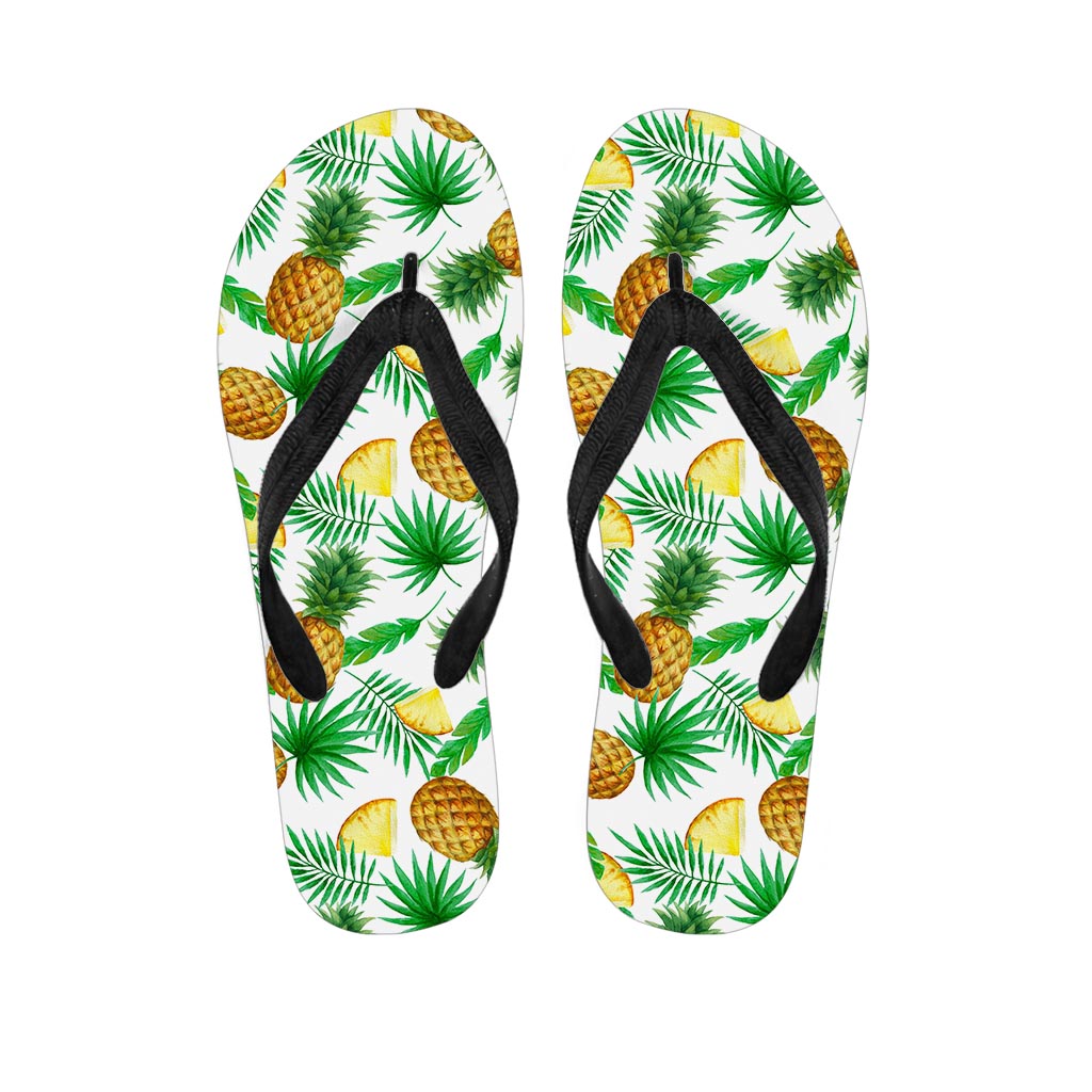 White Watercolor Pineapple Pattern Print Flip Flops