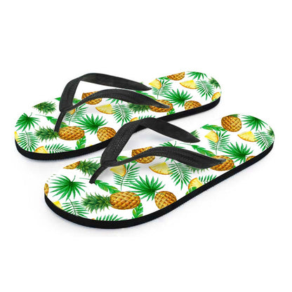 White Watercolor Pineapple Pattern Print Flip Flops