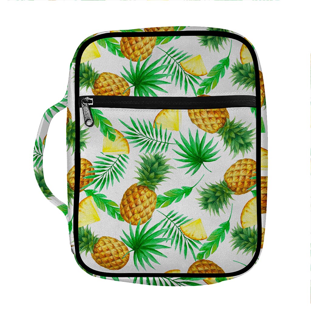 White Watercolor Pineapple Pattern Print Front Pocket Bible Bag
