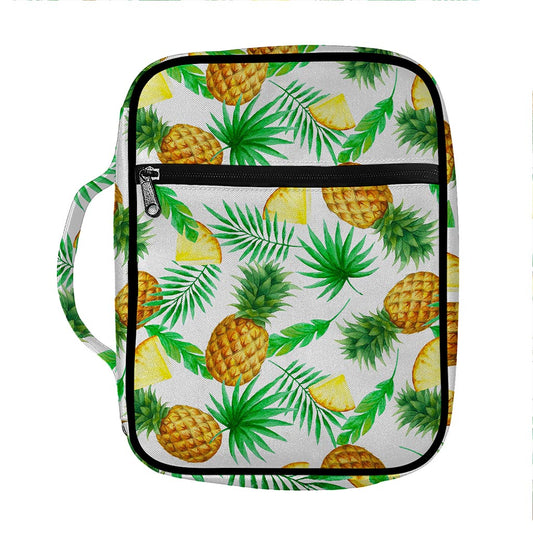 White Watercolor Pineapple Pattern Print Front Pocket Bible Bag