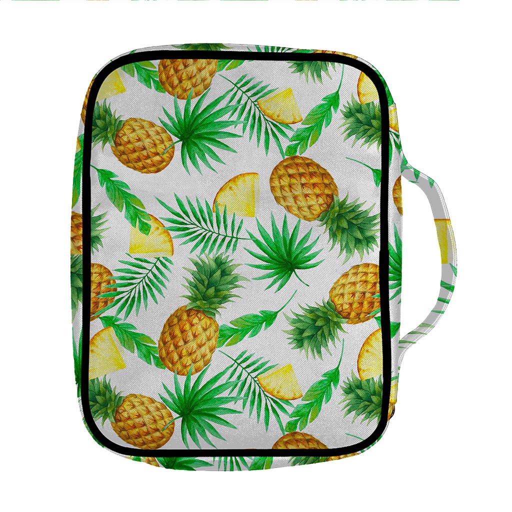 White Watercolor Pineapple Pattern Print Front Pocket Bible Bag