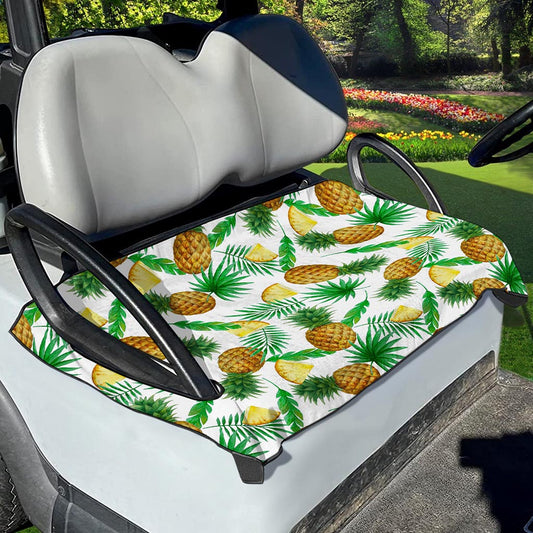 White Watercolor Pineapple Pattern Print Golf Cart Seat Cover
