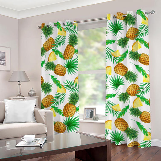 White Watercolor Pineapple Pattern Print Grommet Curtains