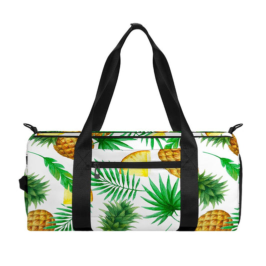 White Watercolor Pineapple Pattern Print Gym Bag
