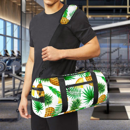 White Watercolor Pineapple Pattern Print Gym Bag