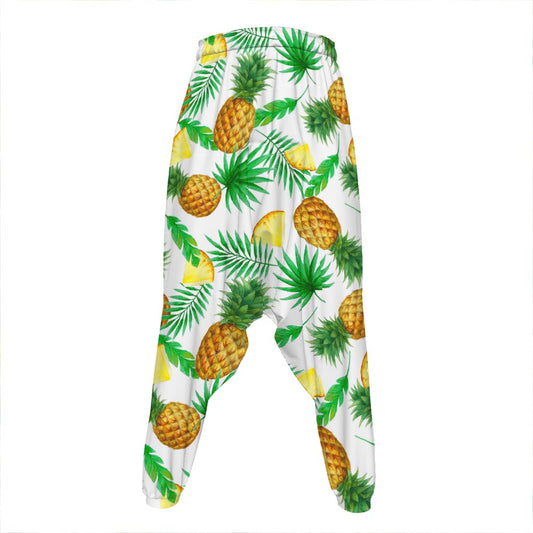 White Watercolor Pineapple Pattern Print Hammer Pants