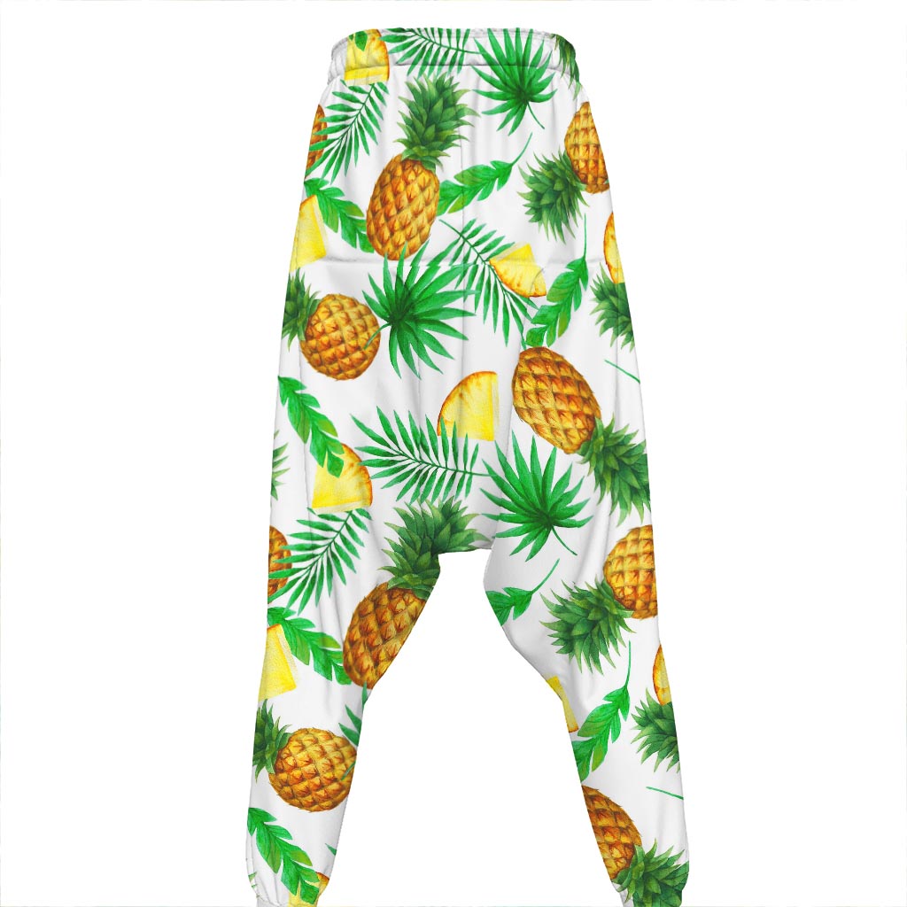 White Watercolor Pineapple Pattern Print Hammer Pants