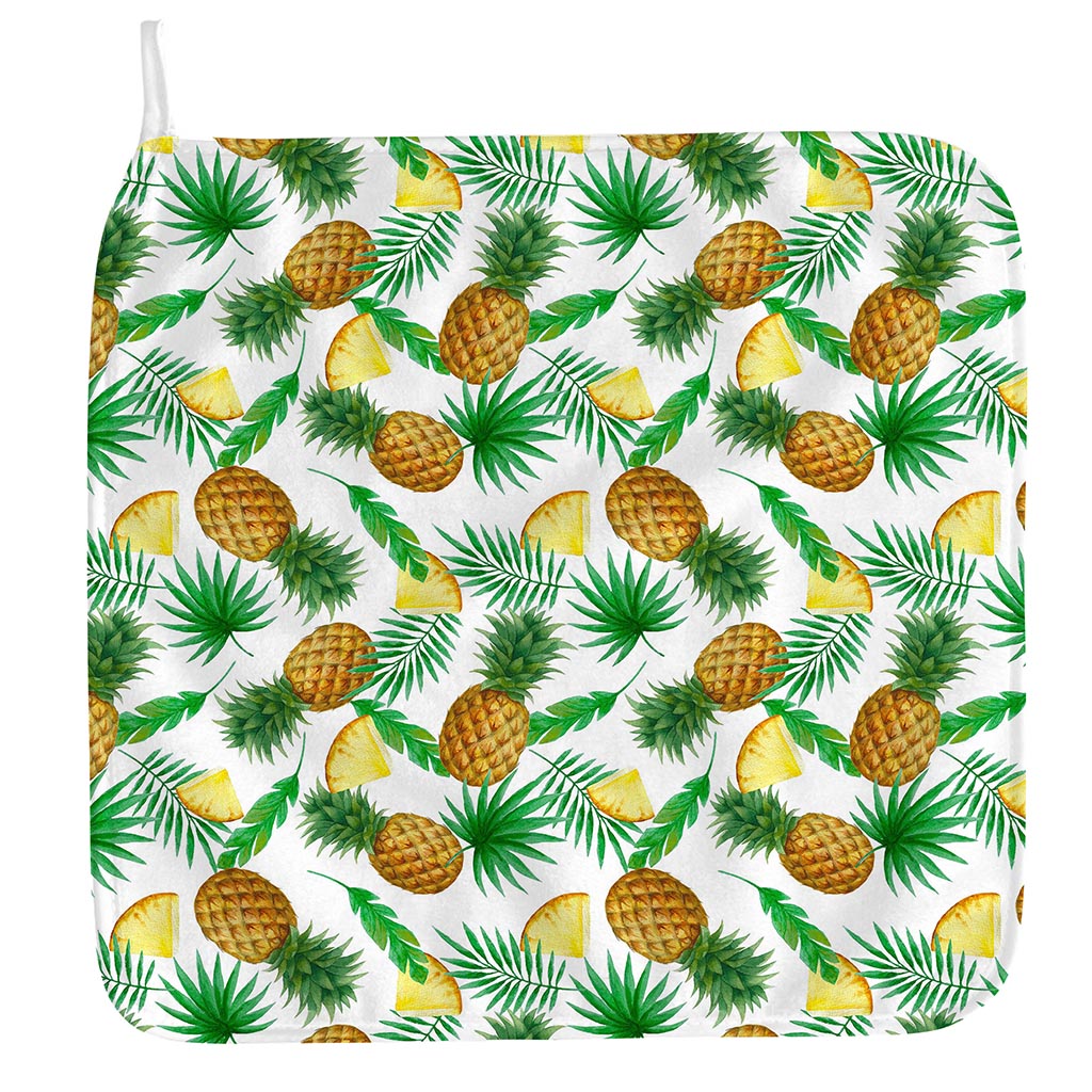 White Watercolor Pineapple Pattern Print Hand Towel