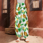 White Watercolor Pineapple Pattern Print Harem Pants