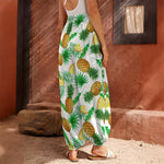 White Watercolor Pineapple Pattern Print Harem Pants
