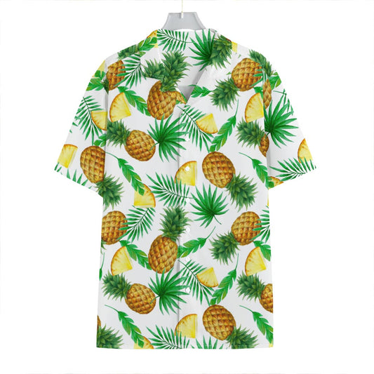 White Watercolor Pineapple Pattern Print Hawaiian Shirt